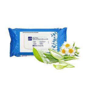 Pack of 80 Chamomile Baby Wipes. Unscented Vitamin E Baby Wipes. Cleansing Water Wipes for Sensitive Skin. Disposable Moist Wipes. Soft Wipes for