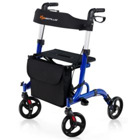 2-in-1 Blue Rollator Walker & Wheelchair - 330 lbs Capacity, 8" PVC Wheels + X-Shaped Structure (Stability), Ideal for Seniors/Disabled