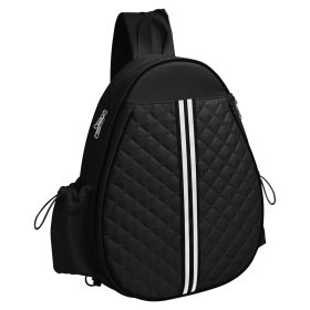 2 Color Options -- Pickleball Sling Bag For Men Women Waterproof Badminton Tennis Backpack With Wet Pocket Hidden Fence Hook Machine Washable (Color: Black)